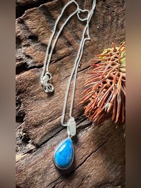 Navajo Tommy Jackson Teardrop Denim Lapis Necklace New Italian Chain 16”